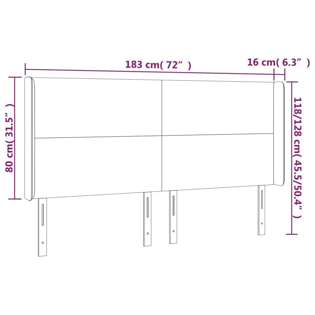 Sängynpäädy korvakkeilla, musta, 183x16x118/128cm, keinonahka hinta ja tiedot | Sängyt | hobbyhall.fi