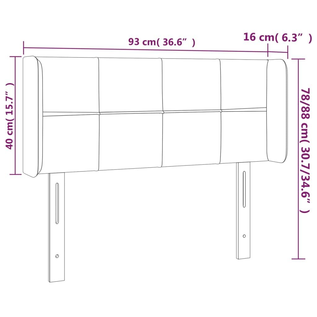 Pääty korvilla, vaaleanharmaa, 93x16x78/88cm, samettia hinta ja tiedot | Sängyt | hobbyhall.fi