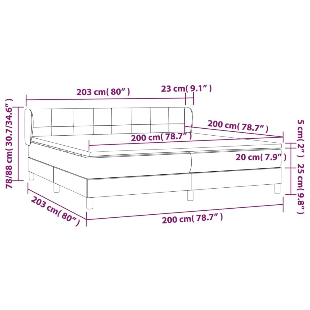 vidaXL Sänky jousilla ja patjalla, harmaa, 200x200cm, kangas hinta ja tiedot | Sängyt | hobbyhall.fi