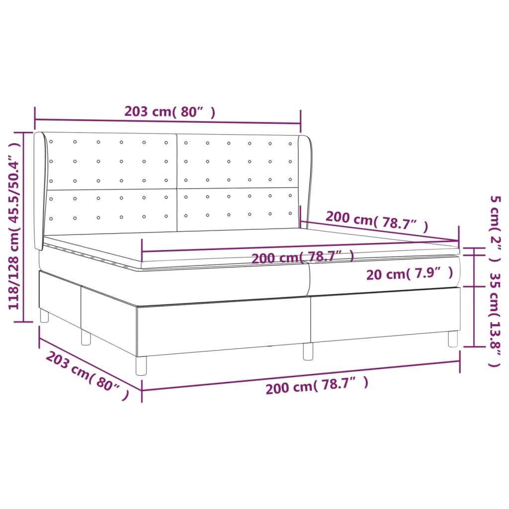 vidaXL Sänky jousilla ja patjalla, harmaa, 200x200cm, kangas hinta ja tiedot | Sängyt | hobbyhall.fi