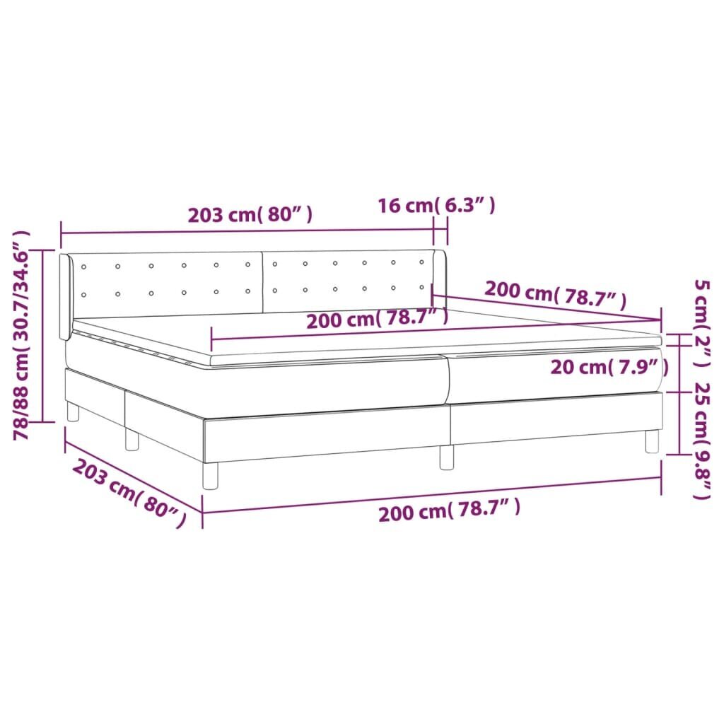 vidaXL Sänky jousilla ja patjalla, harmaa, 200x200cm, kangas hinta ja tiedot | Sängyt | hobbyhall.fi