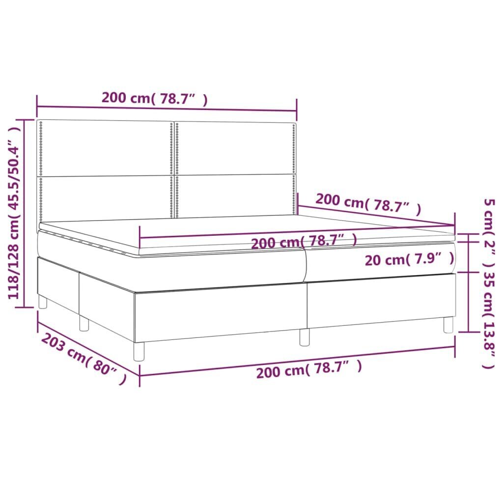 Sänky jousilla ja patjalla vidaXL, Kangas, 200x200 cm, tummanharmaa hinta ja tiedot | Sängyt | hobbyhall.fi