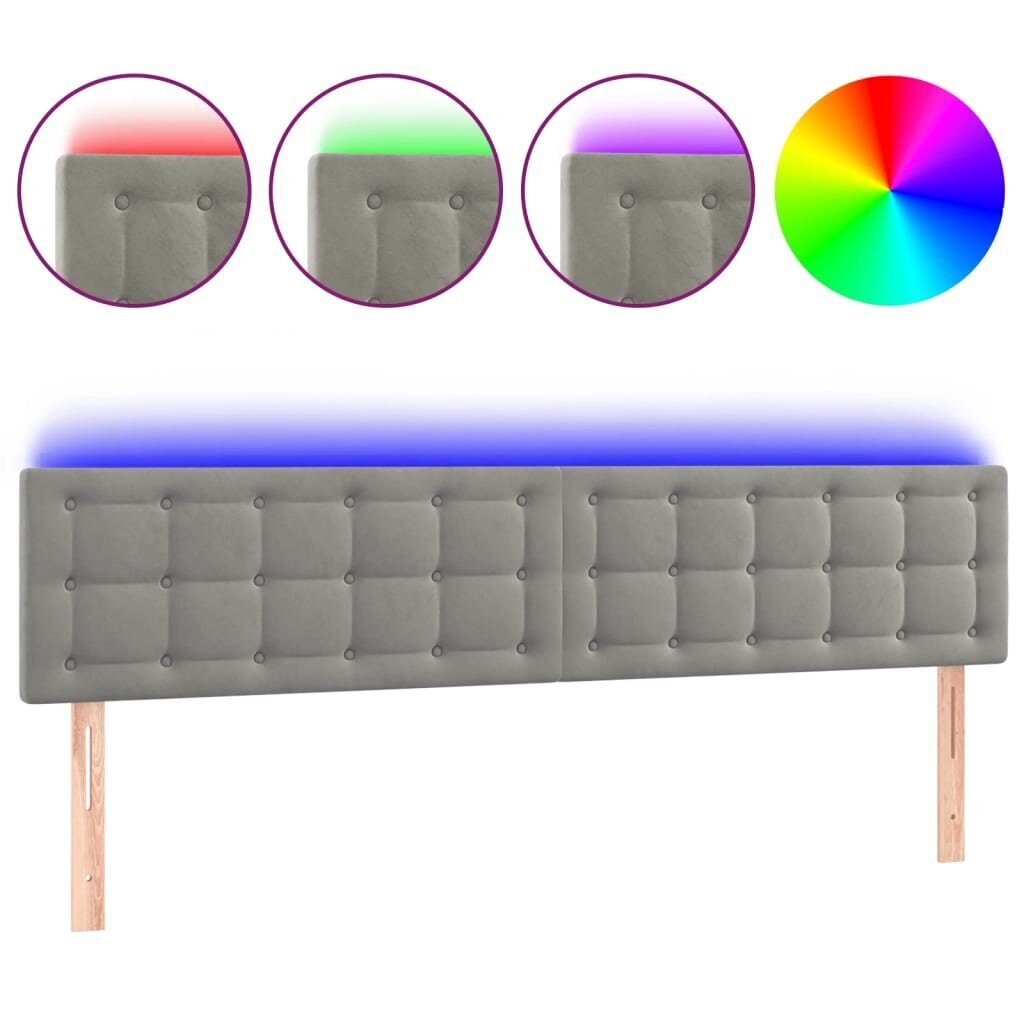 Sängynpääty LED vidaXL, Velvet, 180x5x78/88cm, vaaleanharmaa hinta ja tiedot | Sängyt | hobbyhall.fi