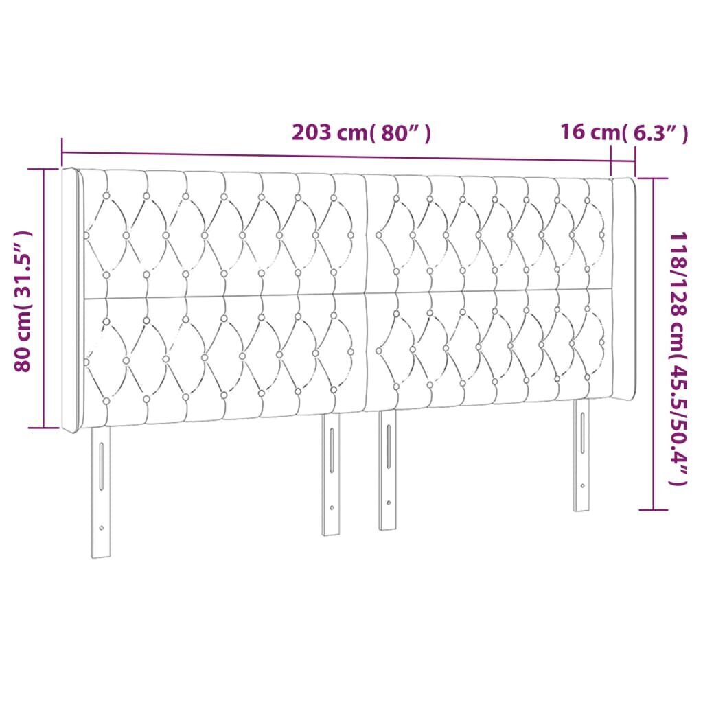 Sängynpääty LEDillä, Kangas, 203x16x118/128cm, vaaleanharmaa hinta ja tiedot | Sängyt | hobbyhall.fi