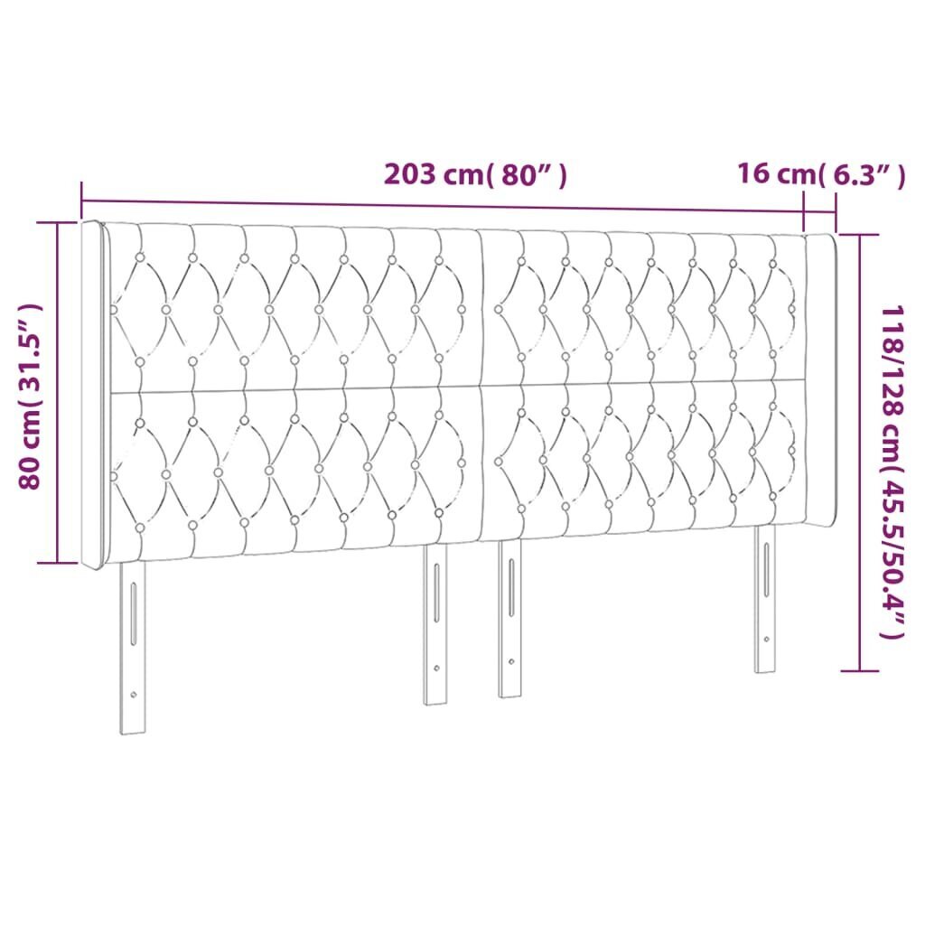 Sängynpääty LEDillä, Kangas, 203x16x118/128cm, vaaleanharmaa hinta ja tiedot | Sängyt | hobbyhall.fi