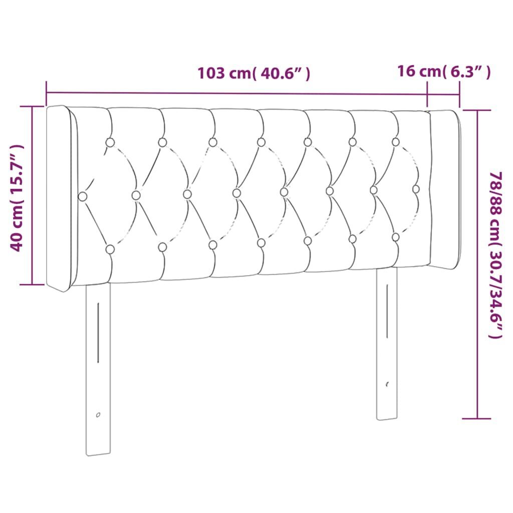 Sängynpääty LED vidaXL, Velvet, 103x16x78/88cm, tummanharmaa hinta ja tiedot | Sängyt | hobbyhall.fi