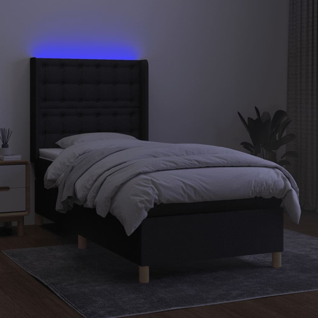 vidaXL Sänky jousilla/patjalla/LED, musta, 80x200cm, kangas hinta ja tiedot | Sängyt | hobbyhall.fi