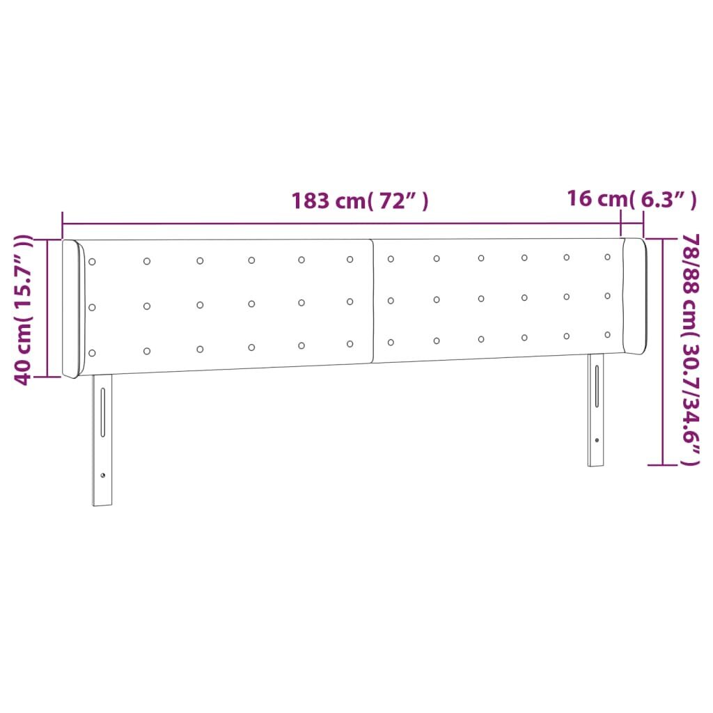 Pääty LEDillä, tummanharmaa, 183x16x78/88cm hinta ja tiedot | Sängyt | hobbyhall.fi