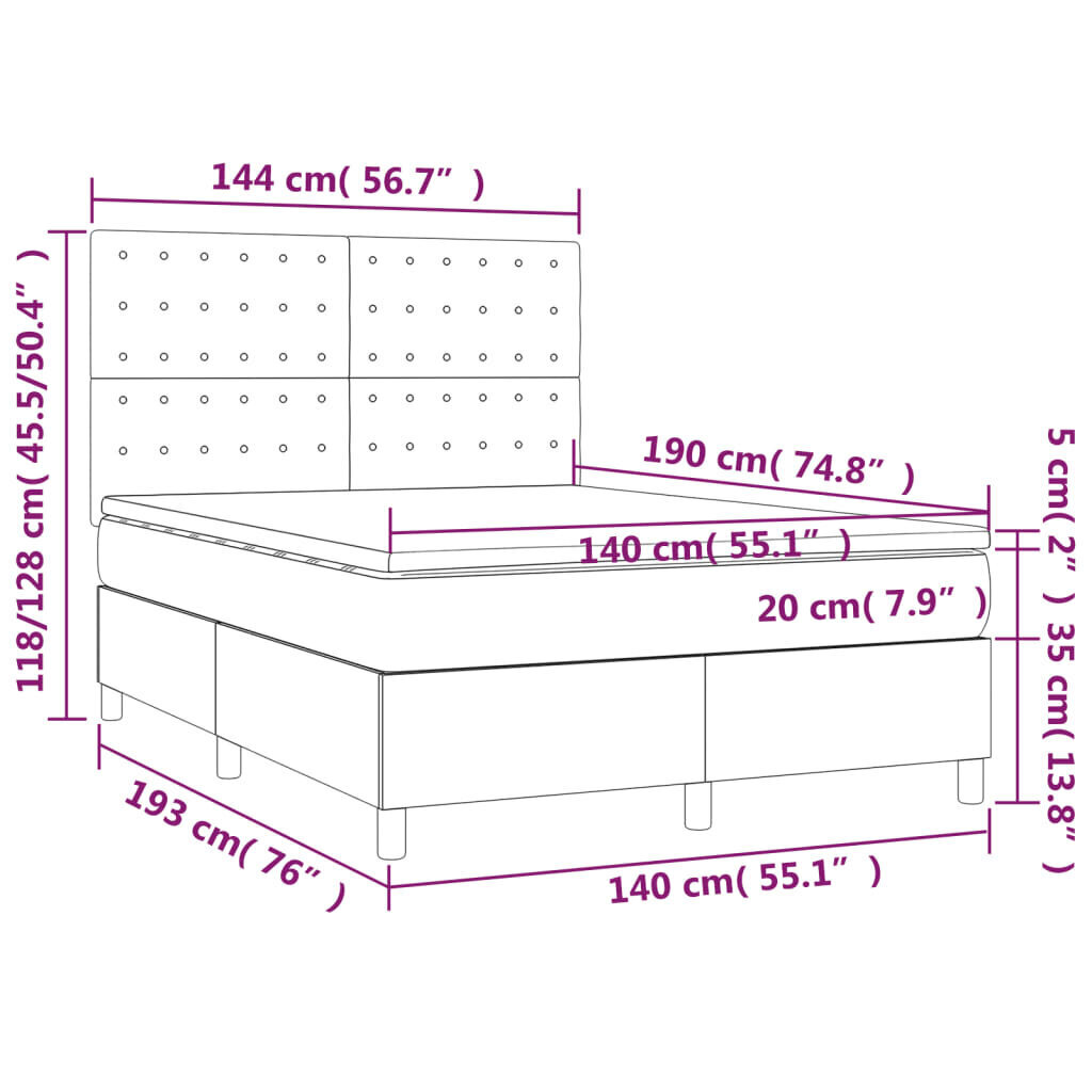 Sänky vidaXL, 140x190cm, valkoinen hinta ja tiedot | Sängyt | hobbyhall.fi