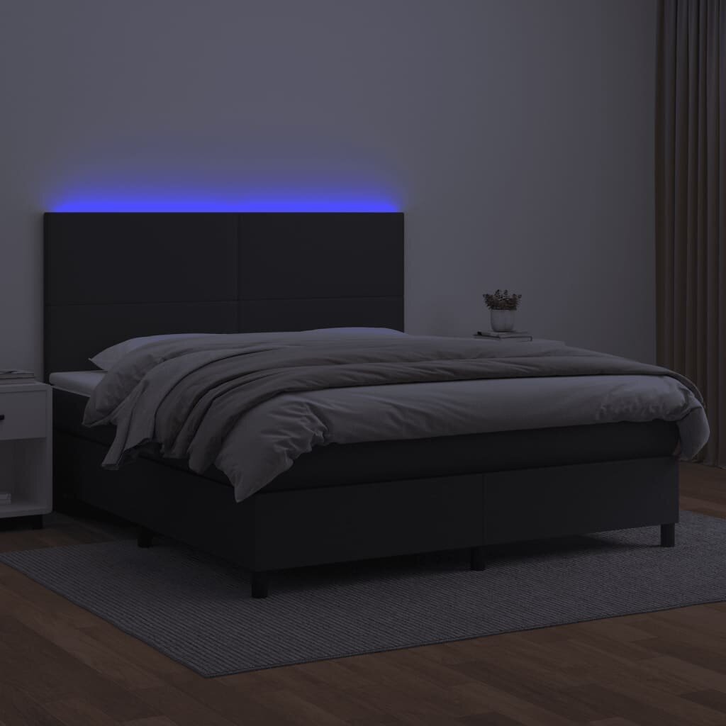 vidaXL Sänky jousilla/patjalla/LED, musta 180x200cm tekonahka hinta ja tiedot | Sängyt | hobbyhall.fi