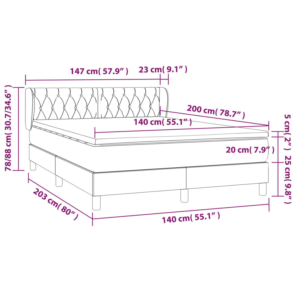 vidaXL Sänky jousilla ja patjalla, musta, 140x200 cm, kangas hinta ja tiedot | Sängyt | hobbyhall.fi