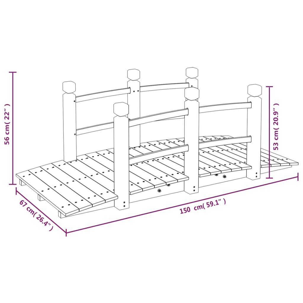 vidaXL Puutarhasilta kaiteilla 150x67x56 cm täysi kuusi hinta ja tiedot | Puutarhakoristeet | hobbyhall.fi