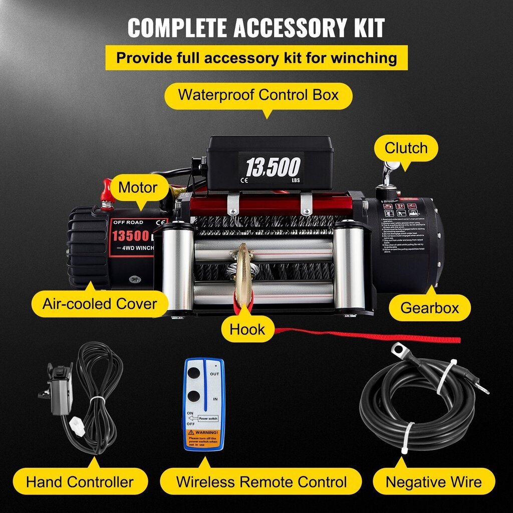 Sähkövinssi Vevor, 6125 kg, 12V, 26 m hinta ja tiedot | Sähköiset lisätarvikkeet | hobbyhall.fi
