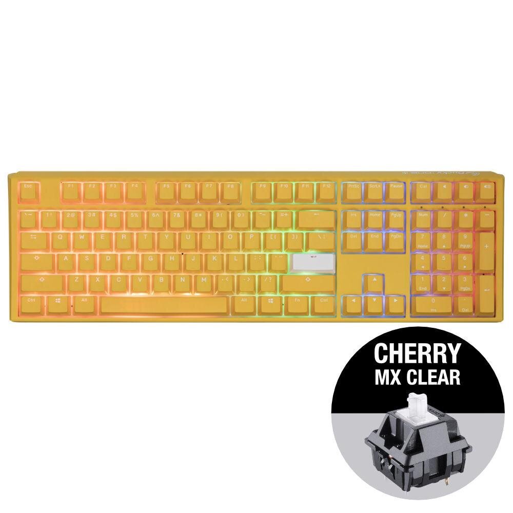 Mekaaninen näppäimistö Ducky One 3 keltainen täysikokoinen, Cherry MX Clear hinta ja tiedot | Näppäimistöt | hobbyhall.fi