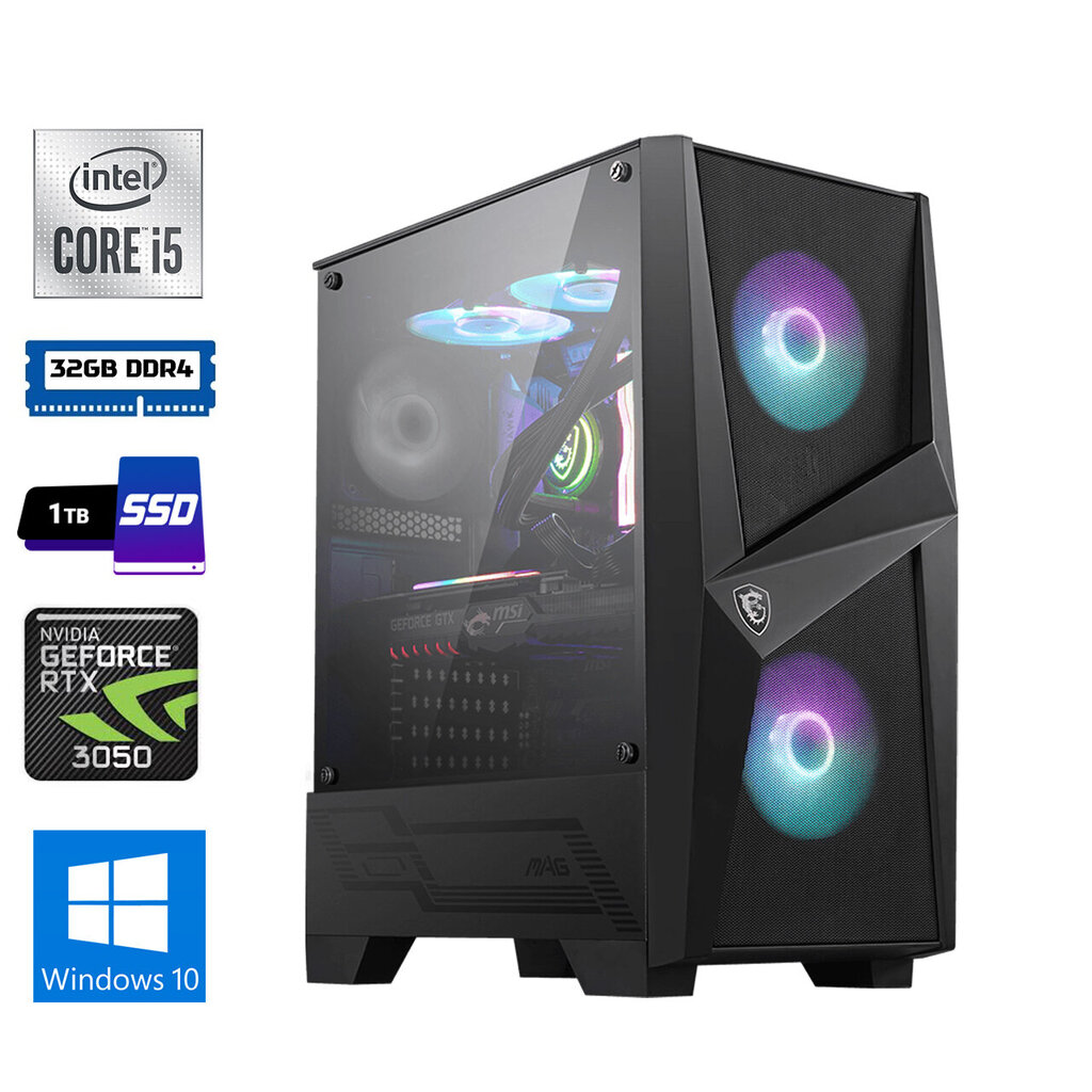 Moonpoint Gaming i5-11400 32GB 1TB SSD+1TB HDD RTX3050 WIN10Pro hinta ja tiedot | Pöytätietokoneet | hobbyhall.fi