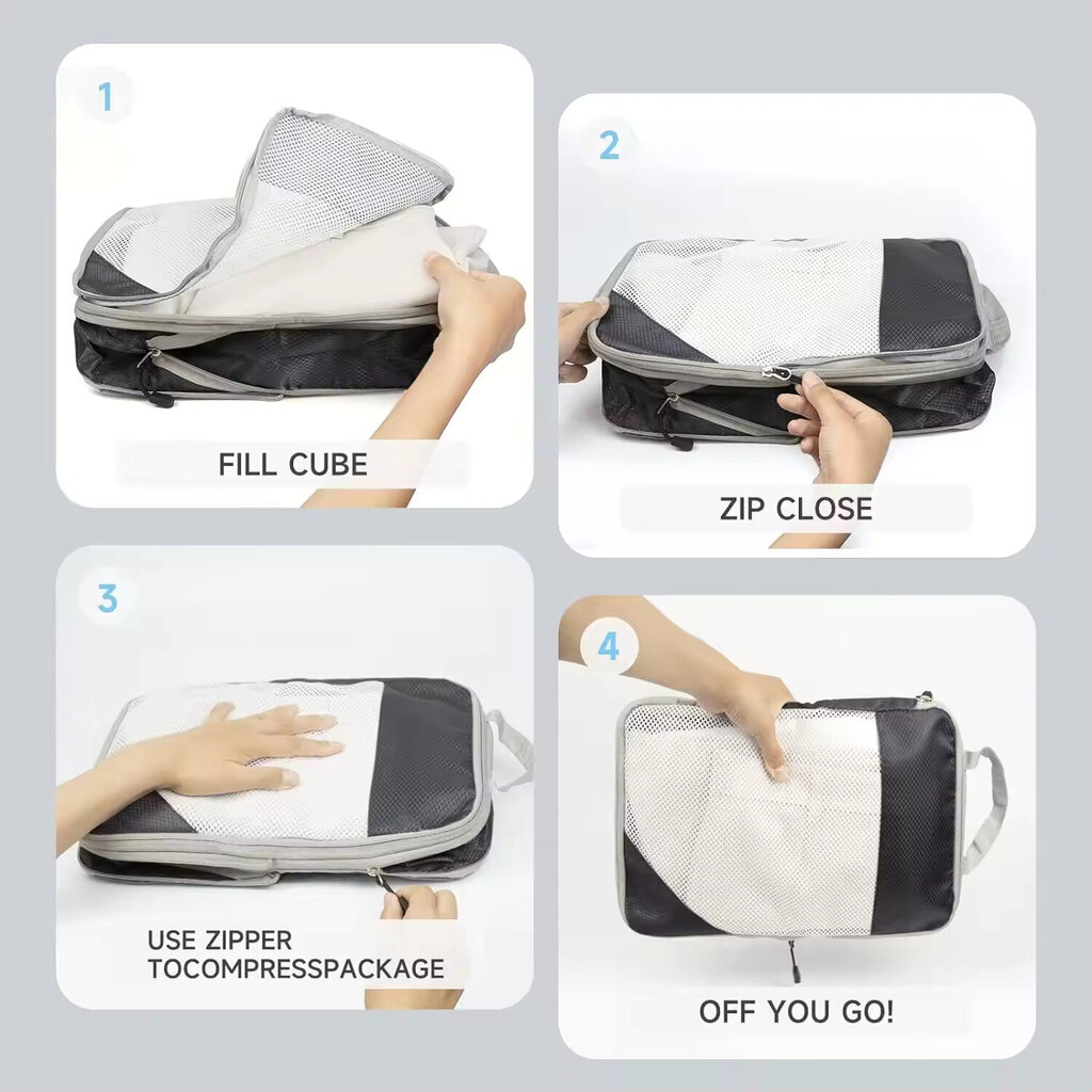 Compression Packing Cubes, 4 kpl, musta hinta ja tiedot | Matkalaukut ja matkakassit | hobbyhall.fi