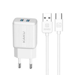 iKaku KSC-373 Set 2in1 Smart Dual USB Socket 2.4A verkkolaturi + Type-C kaapeli 1m valkoinen hinta ja tiedot | Puhelimen laturit | hobbyhall.fi