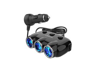 Autolaturi-jakaja Techancy 6413, 3 in 1, 2xUSB, 3x12V hinta ja tiedot | Puhelimen laturit | hobbyhall.fi