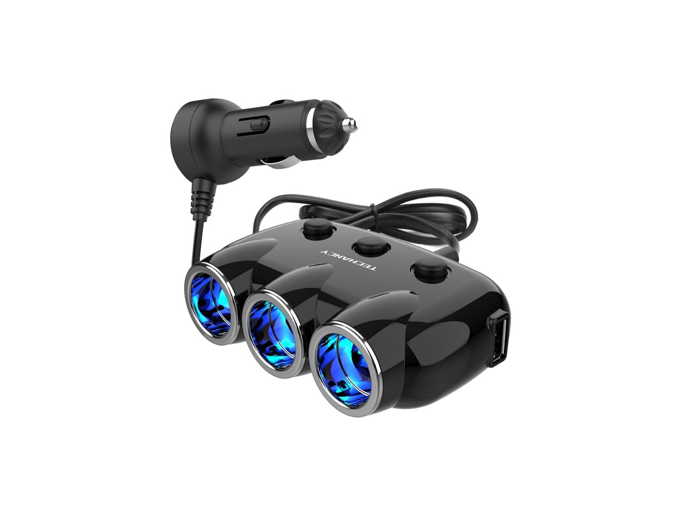 Autolaturi-jakaja Techancy 6413, 3 in 1, 2xUSB, 3x12V hinta ja tiedot | Puhelimen laturit | hobbyhall.fi