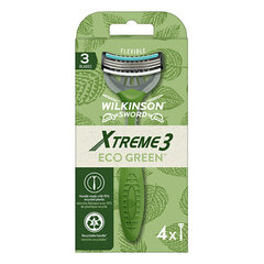 Wilkinson Sword kertakäyttöinen partaterä Xtreme3′​ECO Green, 4 kpl hinta ja tiedot | Parranajo ja karvanpoisto | hobbyhall.fi