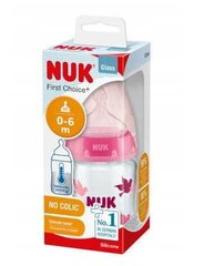 Lasipullo Nuk First Choice+ 0-6 kk, 120 ml, vaaleanpunainen hinta ja tiedot | Tuttipullot ja tarvikkeet | hobbyhall.fi