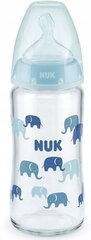 Lasipullo Nuk First Choice+ 0-6 kuukautta, 240 ml, sininen hinta ja tiedot | Tuttipullot ja tarvikkeet | hobbyhall.fi