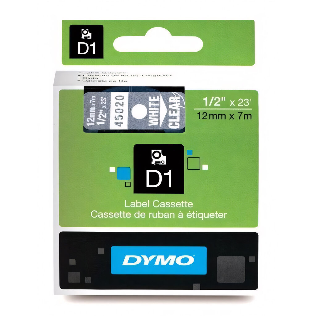 Dymo D1 Teippi 12 mm x 7 m valkoinen läpinäkyvälle hinta ja tiedot | Tulostustarvikkeet | hobbyhall.fi