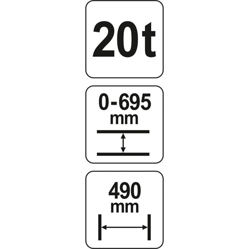 Puristushydrauliikka 20t, 0-695mm Yato (YT-55581) hinta ja tiedot | Käsityökalut | hobbyhall.fi