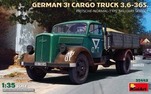 Liimattava malli MiniArt 35442 German 3t Cargo Truck 3,6-36S Pritsche-Normal-Type Military 1/35 hinta ja tiedot | Koottavat pienoismallit | hobbyhall.fi