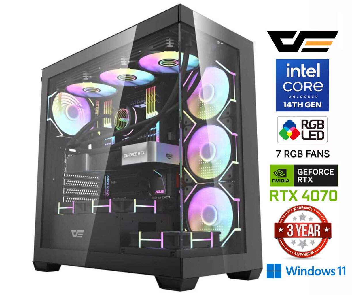 Mdata Gaming Core i9-14900F 64GB 512GB SSD RTX 4070 12GB Windows 11 hinta ja tiedot | Pöytätietokoneet | hobbyhall.fi