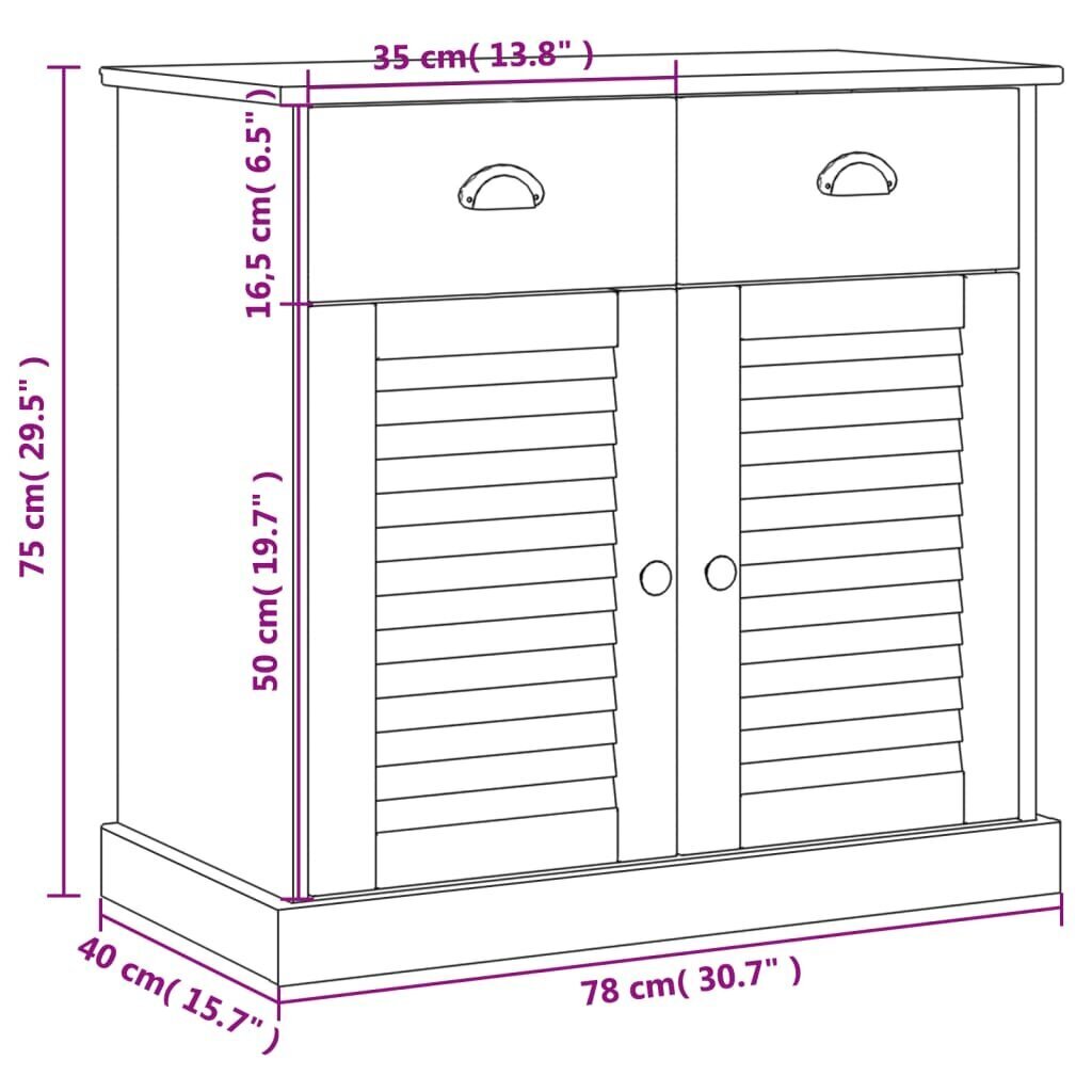 vidaXL Senkki laatikoilla VIGO 78x40x75 cm valkoinen täysi mänty hinta ja tiedot | Olohuoneen kaapit ja lipastot | hobbyhall.fi