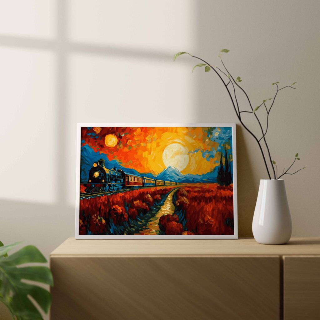 Maalaus numeroilla kehyksessä Juna auringonlaskun aikaan Oh Art!, 40x50 cm hinta ja tiedot | Maalaa numeroiden mukaan | hobbyhall.fi