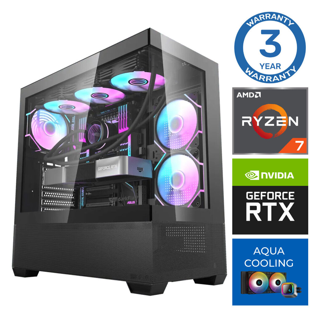 Intop Aqua Ryzen 7 7800X3D 64GB DDR5 1TB SSD M.2 NVME+2TB RTX4070 12GB no-OS hinta ja tiedot | Pöytätietokoneet | hobbyhall.fi