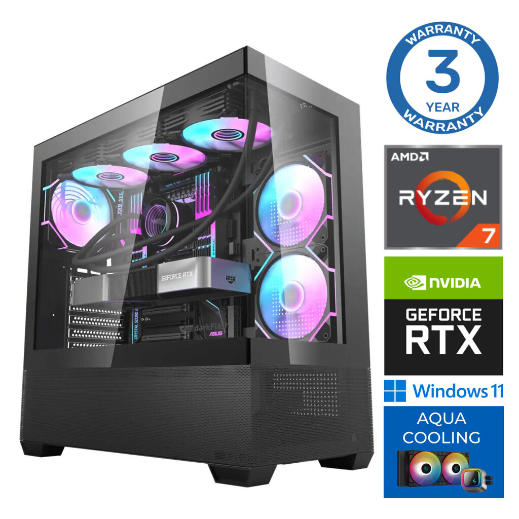 Intop Aqua Ryzen 7 7800X3D 64GB DDR5 1TB SSD M.2 NVME RTX4070 SUPER 12GB Win11 hinta ja tiedot | Pöytätietokoneet | hobbyhall.fi