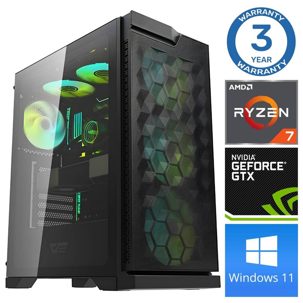 Intop Ryzen 7 5700X 16GB 250SSD M.2 NVME+2TB GTX1650 4GB WIN11Pro hinta ja tiedot | Pöytätietokoneet | hobbyhall.fi