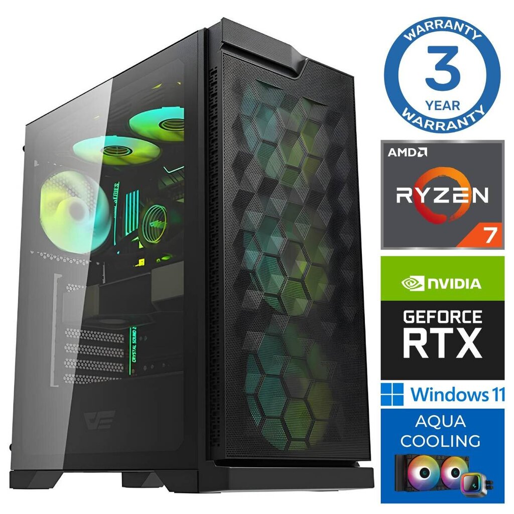 Intop Aqua Ryzen 7 7700X 64GB DDR5 500SSD M.2 NVME RTX4060Ti 8GB WIN11 hinta ja tiedot | Pöytätietokoneet | hobbyhall.fi