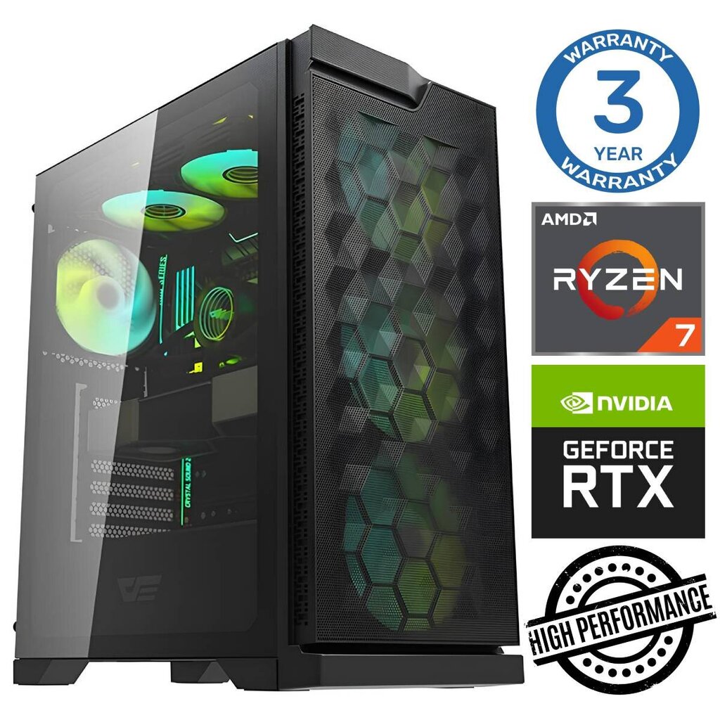 Intop Ryzen 7 5700X 16GB 250SSD M.2 NVME RTX3050 6GB no-OS hinta ja tiedot | Pöytätietokoneet | hobbyhall.fi