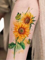 Väliaikainen tatuointi auringonkukalla ja perhosilla, Electronics LV-300037, keltainen hinta ja tiedot | Meikkisiveltimet ja meikkisienet | hobbyhall.fi