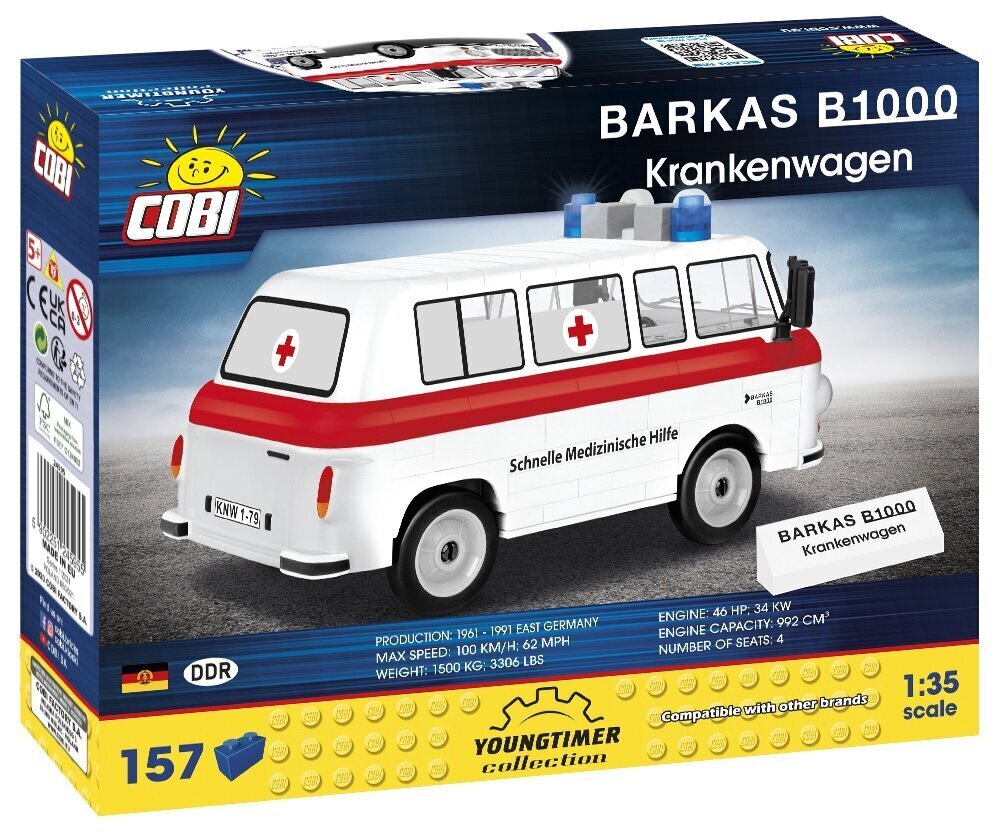 COBI AUTOT Barkas B1000 Ambulanssi 157kl 24595 hinta ja tiedot | LEGOT ja rakennuslelut | hobbyhall.fi