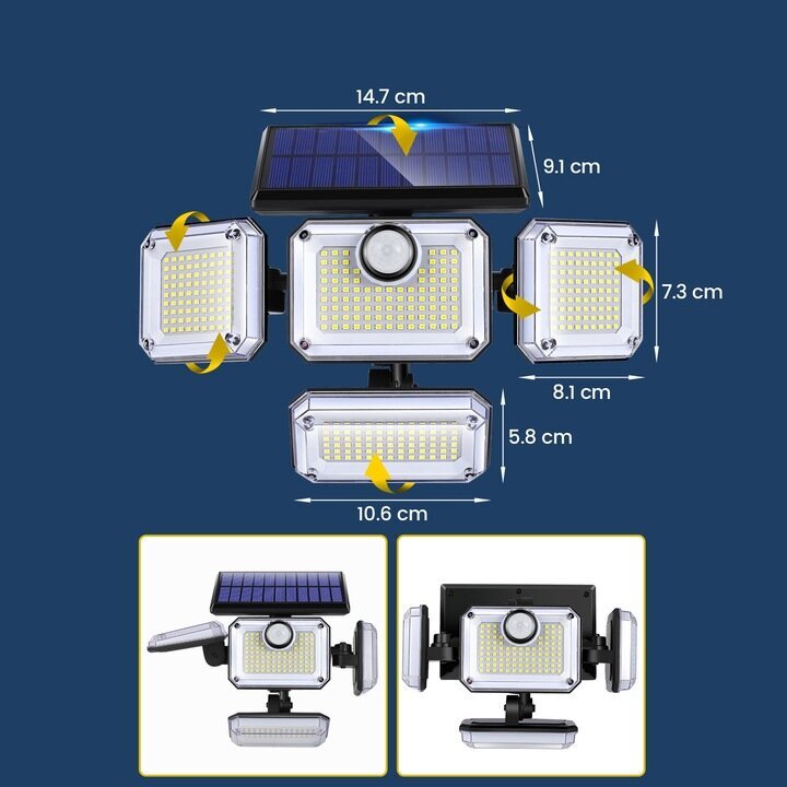 Fluxar LED-ulkovalaisin aurinkopaneelilla ja liiketunnistimella 4in1 hinta ja tiedot | Puutarha- ja ulkovalot | hobbyhall.fi