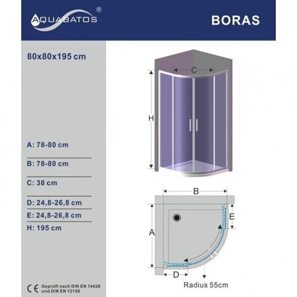 Suihkukaappi Aquabatos Boras MS 80 x 80 x 195 cm hinta ja tiedot | Suihkukaapit ja suihkunurkat | hobbyhall.fi