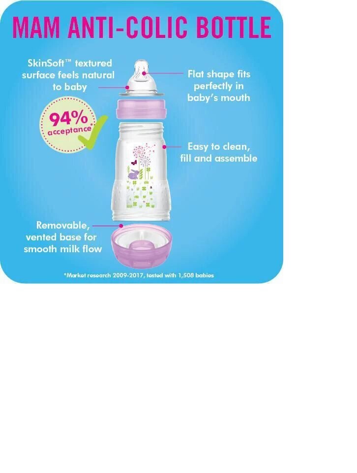 Tuttipullo Mam Easy Start Anti-Colic, vaaleanpunainen/vaaleanpunainen, 2+ kk, 2 kpl, 260 ml hinta ja tiedot | Tuttipullot ja tarvikkeet | hobbyhall.fi