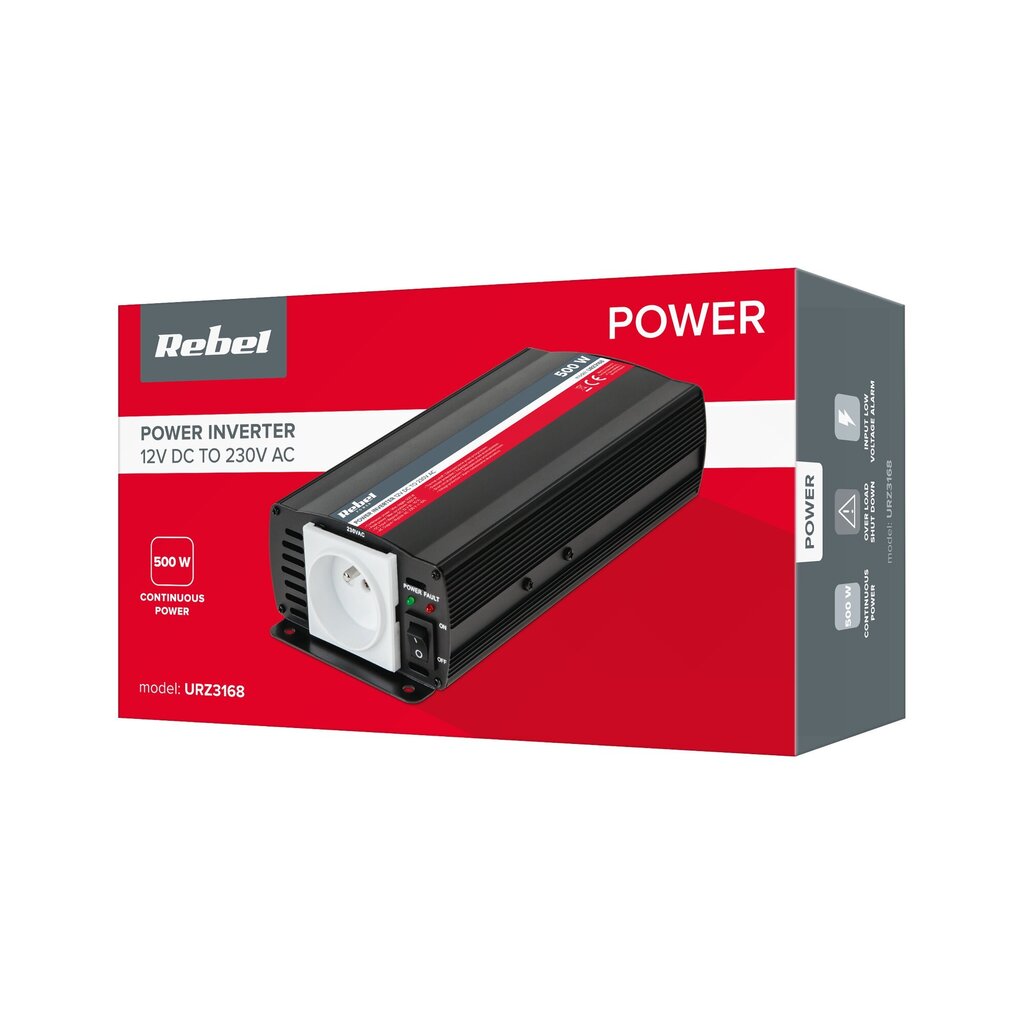 Rebel 12v/230v 500w invertteri hinta ja tiedot | Muuntimet ja invertterit | hobbyhall.fi