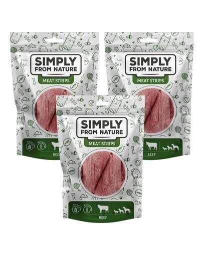 Simply From Nature Meat Strips koiranherkkuja naudanlihalla, 3 x 80 g hinta ja tiedot | Koiran herkut | hobbyhall.fi