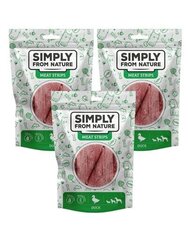 Simply From Nature Meat Strips -herkut ankalla, 3 x 80 g hinta ja tiedot | Koiran herkut | hobbyhall.fi