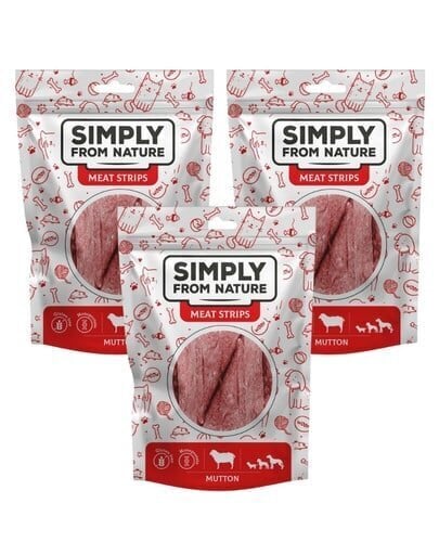 Simply From Nature Meat Strips herkut lammas, 3 x 80 g hinta ja tiedot | Koiran herkut | hobbyhall.fi