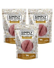 Simply From Nature Meat Strips naudanlihalla ja mustakuminalla, 3 x 80 g hinta ja tiedot | Koiran herkut | hobbyhall.fi