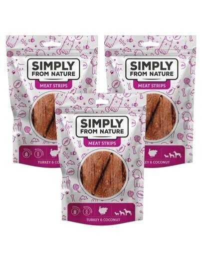 Simply From Nature Meat Strips kalkkuna ja kookos, 3 x 80 g hinta ja tiedot | Koiran herkut | hobbyhall.fi