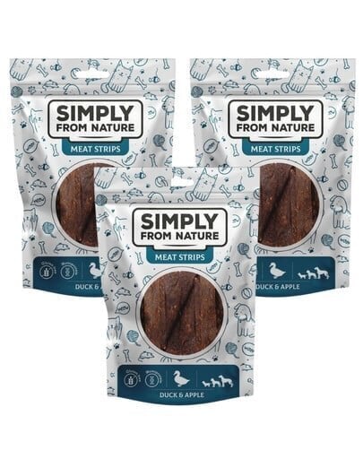 Simply From Nature Meat Strips ankka ja omena, 3 x 80 g hinta ja tiedot | Koiran herkut | hobbyhall.fi