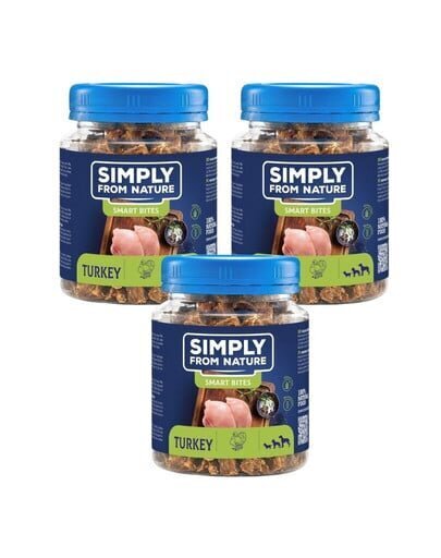 Simply From Nature Smart Bites kalkkuna, 3 x 130 g hinta ja tiedot | Koiran herkut | hobbyhall.fi